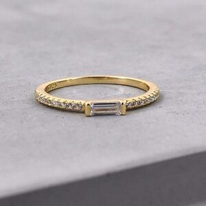 New Baguette Ring Clear Cubic Zirconia Emerald Cut Baguette Stacking Ring Size 6